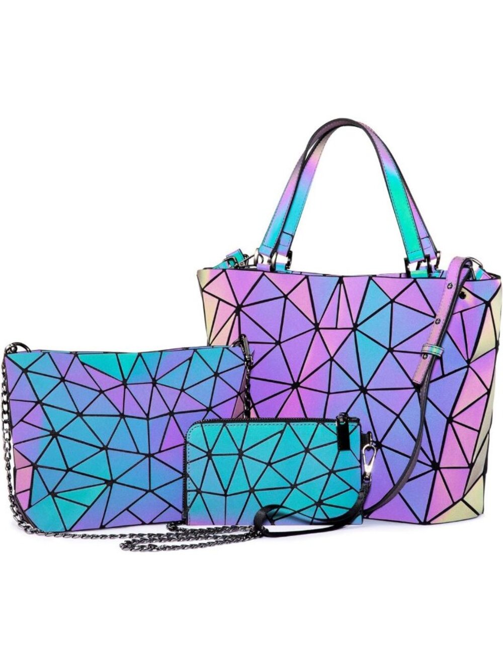 Luminous Geometric Crossbody Bag | Holographic Reflective Handbag for Women